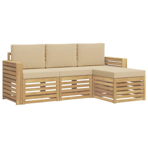 Комплект дивани за открито 4 pcs Бяло и Бежово