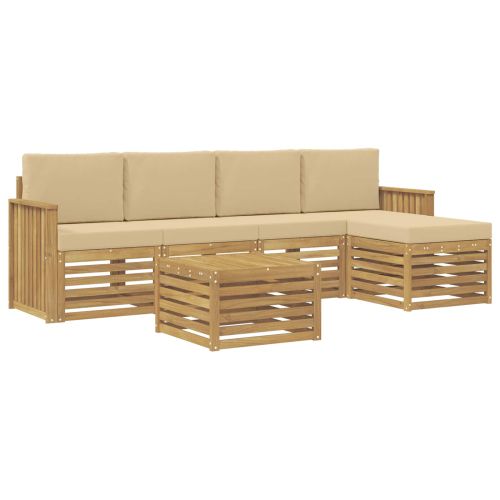 Комплект дивани за открито 6 pcs Бяло и Бежово 59 x 59 x 37 см