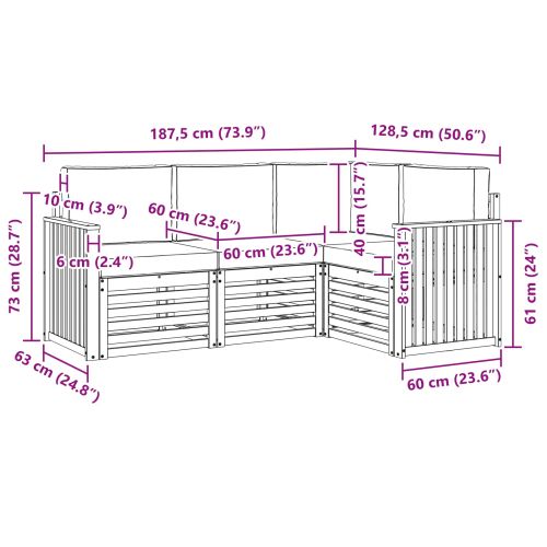 Комплекти дивани 4 pcs Бяло и антрацит 187,5 x 128,5 x 73 см
