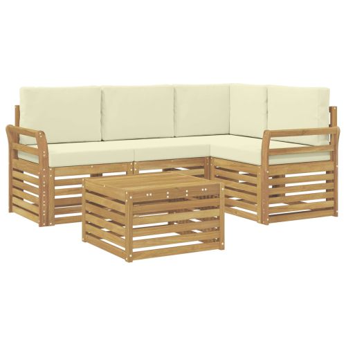 Комплект дивани за открито 5 pcs Бяло и кремаво 59 x 59 x 37 см