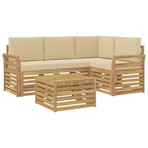 Комплект дивани за открито 5 pcs Бяло и Бежово 59 x 59 x 37 см