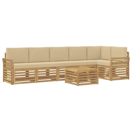 Комплект дивани за открито 7 pcs Бяло и Бежово 59 x 59 x 37 см
