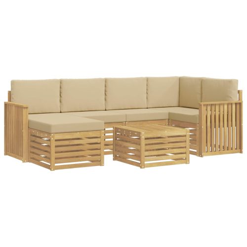 Комплект дивани за открито 7 pcs Бяло и Бежово Полиестер