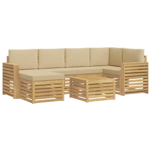 Комплект дивани за открито 7 pcs Бяло и Бежово Полиестер