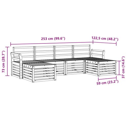 Комплект дивани за открито 6 pcs Бяло 253 x 122,5 x 73 см