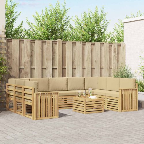 Комплект дивани за открито 10 pcs Бяло и Бежово 59 x 59 x 37 см