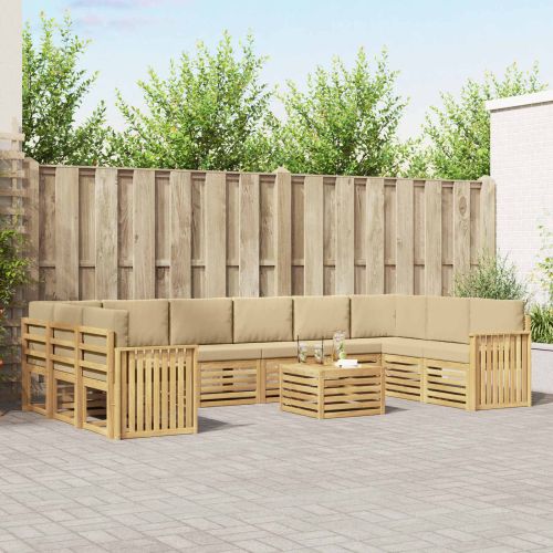 Комплект дивани за открито 11 pcs Бяло и Бежово 59 x 59 x 37 см