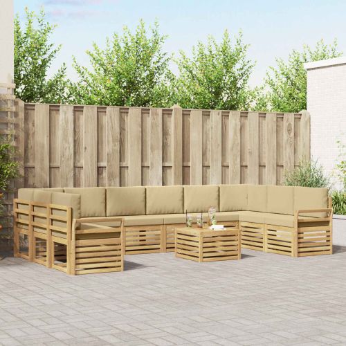 Комплект дивани за открито 11 pcs Бяло и Бежово 59 x 59 x 37 см