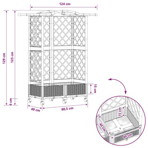 Повдигнато легло с решетка и покривка Сиво 124 x 40 x 129 см ПП