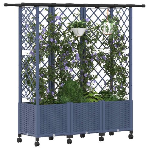 Повдигнато легло с решетка и покривка Сиво 163,5 x 40 x 142 см