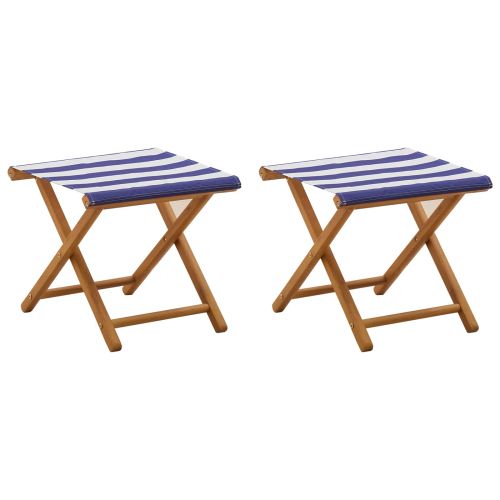 Шезлонг 2 pcs Плътно евкалиптово дърво Синьо и бяло