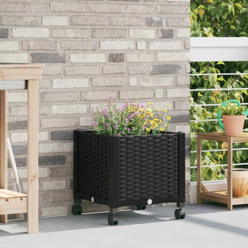 Градинска саксия с колела Черно 40 x 40 x 44 см ПП