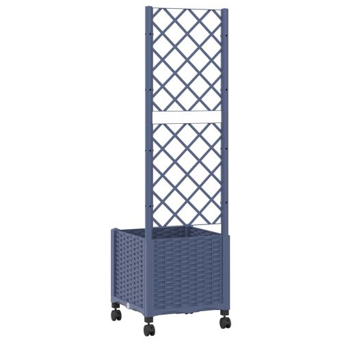 Градински сандък с решетка и колела Синьо сиво 40 x 40 x 146 см