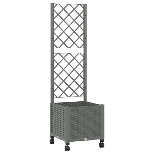 Градински сандък с решетка и колела Светлосиво 40 x 40 x 146 см