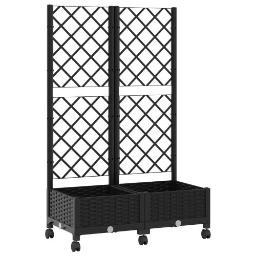 Градински сандък с решетка и колела Черно 80 x 40 x 131,5 см ПП