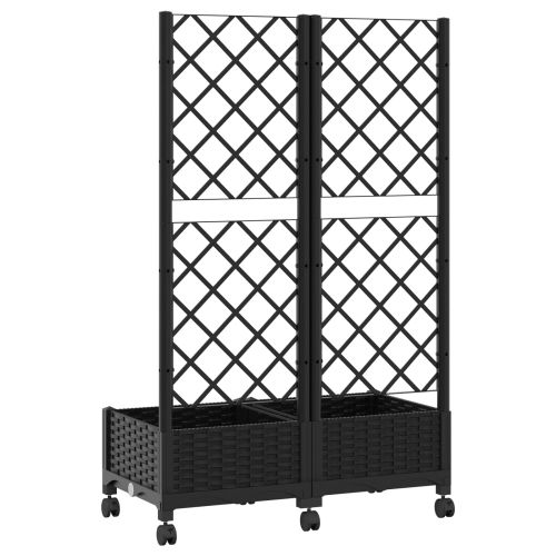 Градински сандък с решетка и колела Черно 80 x 40 x 131,5 см ПП