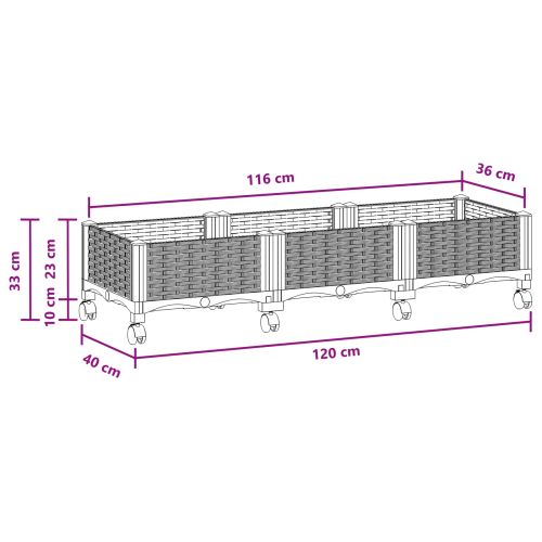 Градинска саксия с колела Черно 120 x 40 x 29 см ПП