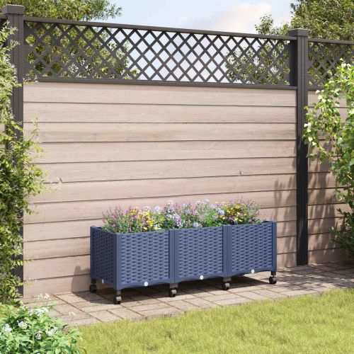 Градинска саксия с колела Синьо сиво 120 x 40 x 48 см ПП
