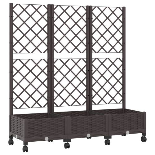 Градински сандък с решетка и колела Кафяво 120 x 40 x 131,5 см