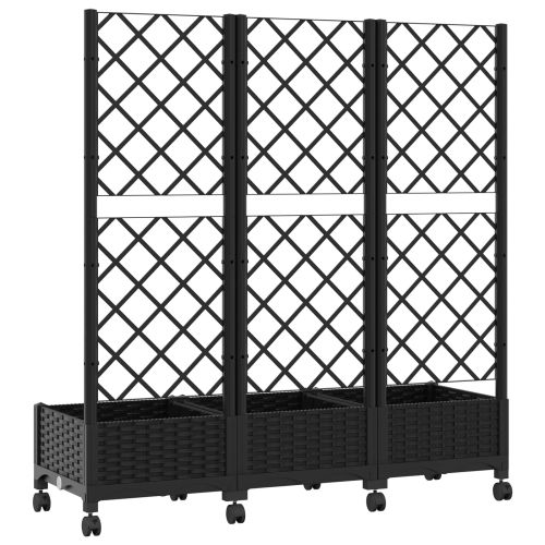 Градински сандък с решетка и колела Черно 120 x 40 x 131,5 см