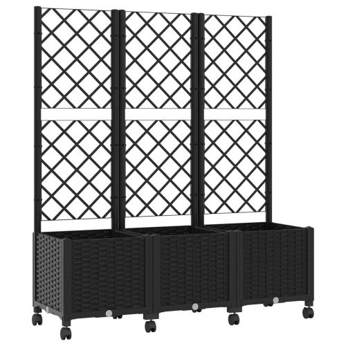 Градински сандък с решетка и колела Черно 120 x 40 x 146 см ПП