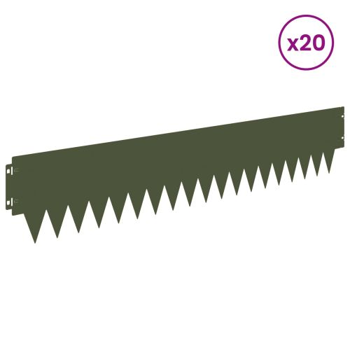 Ограда за трева 20 pcs 103 x 20 см метал Маслиненозелено