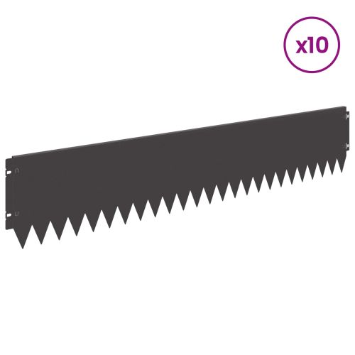 Ограда за трева 10 pcs 103 x 20 см Стомана Черно