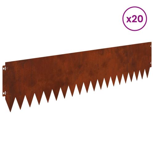 Ограда за трева 20 pcs 103 x 25 см Стомана Ръждясало