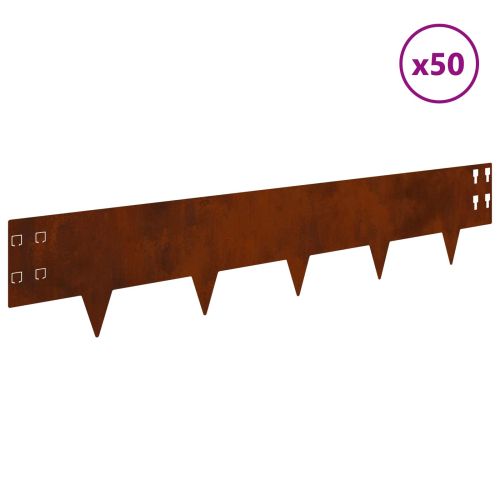 Ограда за трева 50 pcs 100 x 20 cm Стомана Ръждясало
