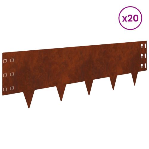 Ограда за трева 20 pcs 100 x 30 cm Стомана Ръждясало