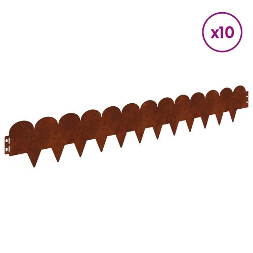 Ограда за трева 10 pcs 103 х 15 см Стомана Ръждясало