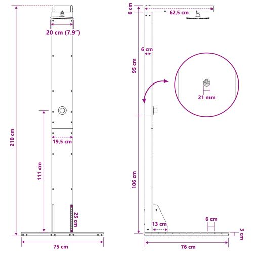Външен душ 210 cm Натурално