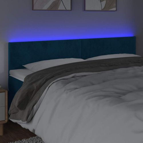 LED горна табла за легло, тъмносиня, 160x5x78/88 см, кадифе