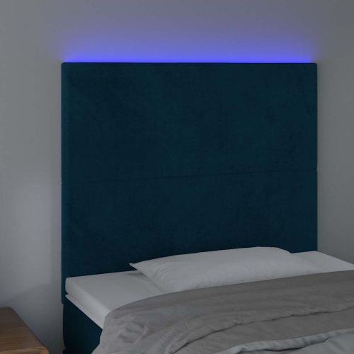 LED горна табла за легло, тъмносиня, 80x5x118/128 см, кадифе