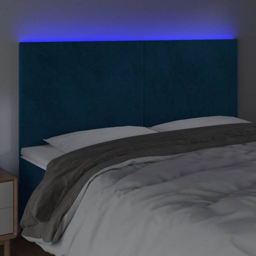 LED горна табла за легло, тъмносиня, 160x5x118/128 см, кадифе