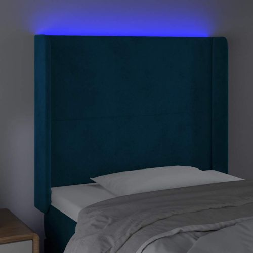 LED горна табла за легло, тъмносиня, 83x16x118/128 см, кадифе