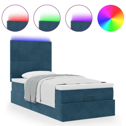 Османска легло с матраци и LED, тъмносиньо, 80x200 см, кадифе