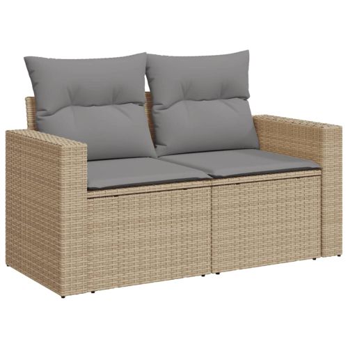 Градински диван с възглавници 7 части бежов микс полиратан
