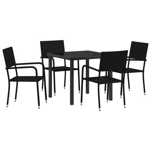 Комплект за хранене в градината 5 pcs Черно полиратан