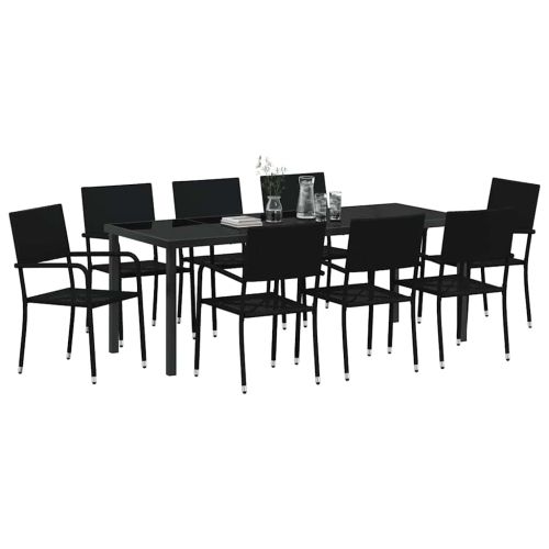 Комплект за хранене в градината 9 pcs Черно полиратан