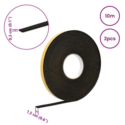 Самоотлепваща се пяна лента 2 pcs Черно 15mm x 10m CR пяна