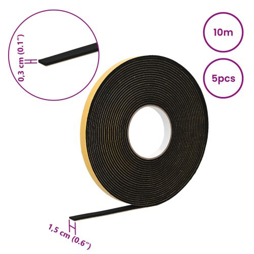 Самоотлепваща се пяна лента 5 pcs Черно 15mm x 10m CR пяна