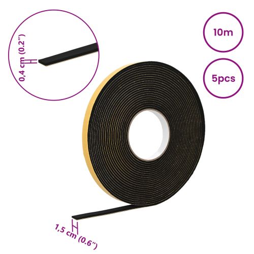 Самоотлепваща се пяна лента 5 pcs Черно 15mm x 10m CR пяна
