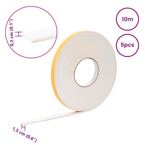 Самоотлепваща се пяна лента 5 pcs Бяло 15mm x 10m CR пяна