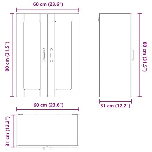 Стенен стъклен шкаф LUCCA Опушен дъб 60 x 31 x 80 см