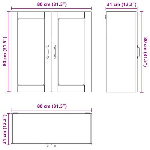 Стенен стъклен шкаф PORTO Димян дъб 80 x 31 x 80 см