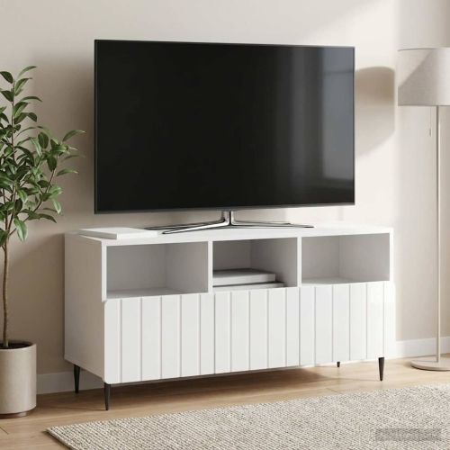 ТВ шкаф Бял гланц 102 x 34,5 x 50 см Инженерна дървесина