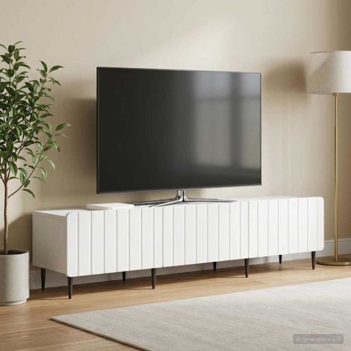 ТВ шкаф с чекмедже Бяло 147 x 34,5 x 32 см Инженерна дървесина