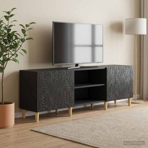 ТВ шкаф 150 x 31 x 50 см Черно Инженерна дървесина
