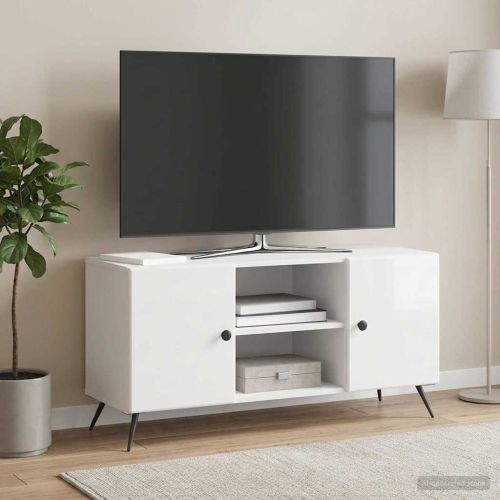 ТВ шкаф Бял гланц 102 x 34,5 x 50 см Инженерна дървесина